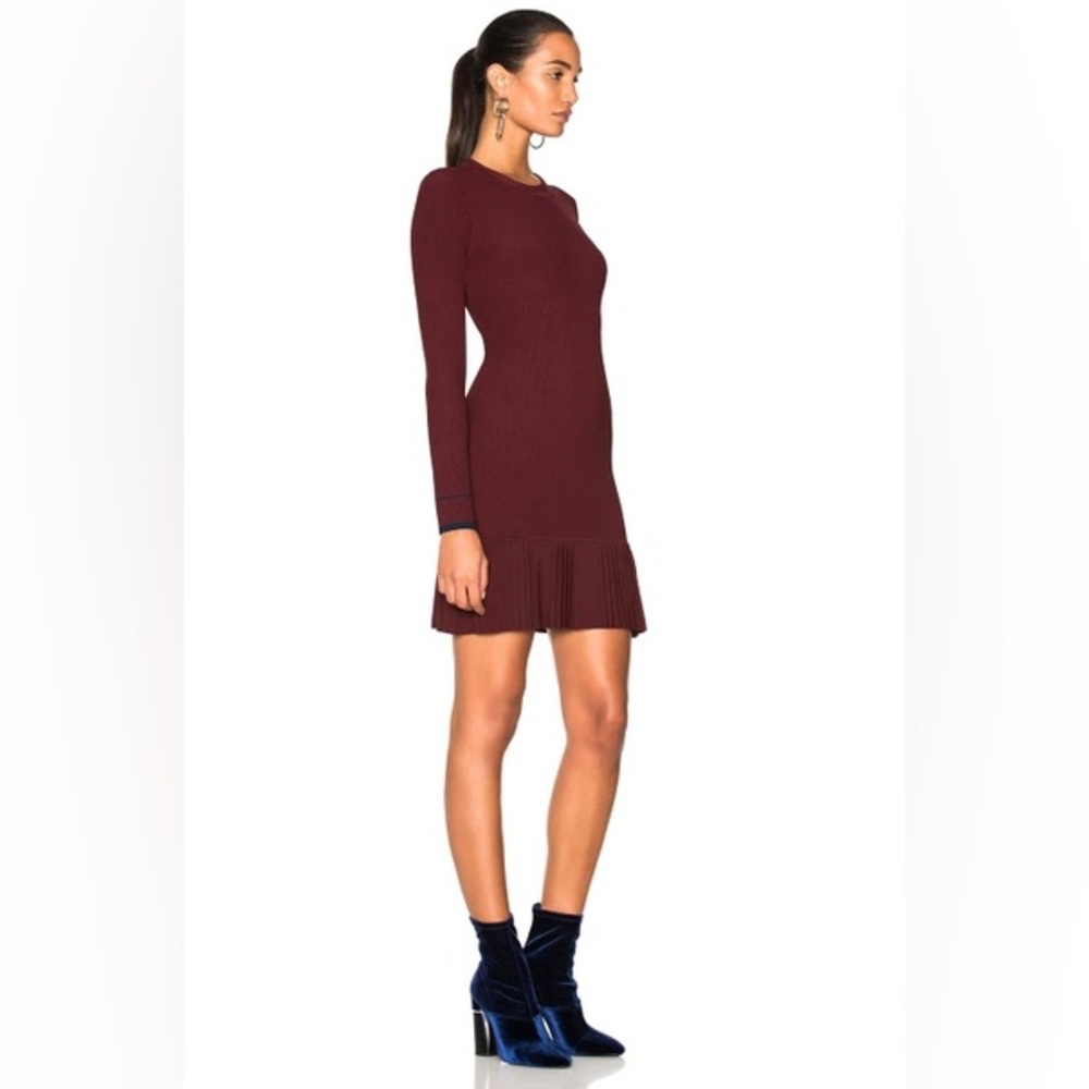 Phillip Lim Pleated Stretch Ribbed-knit Mini Dress Burgundy